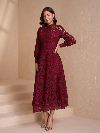 Elegant Long Sleeve Stand Collar Slim Fit Dress, High-End Luxury, Flattering Design For Women Spring