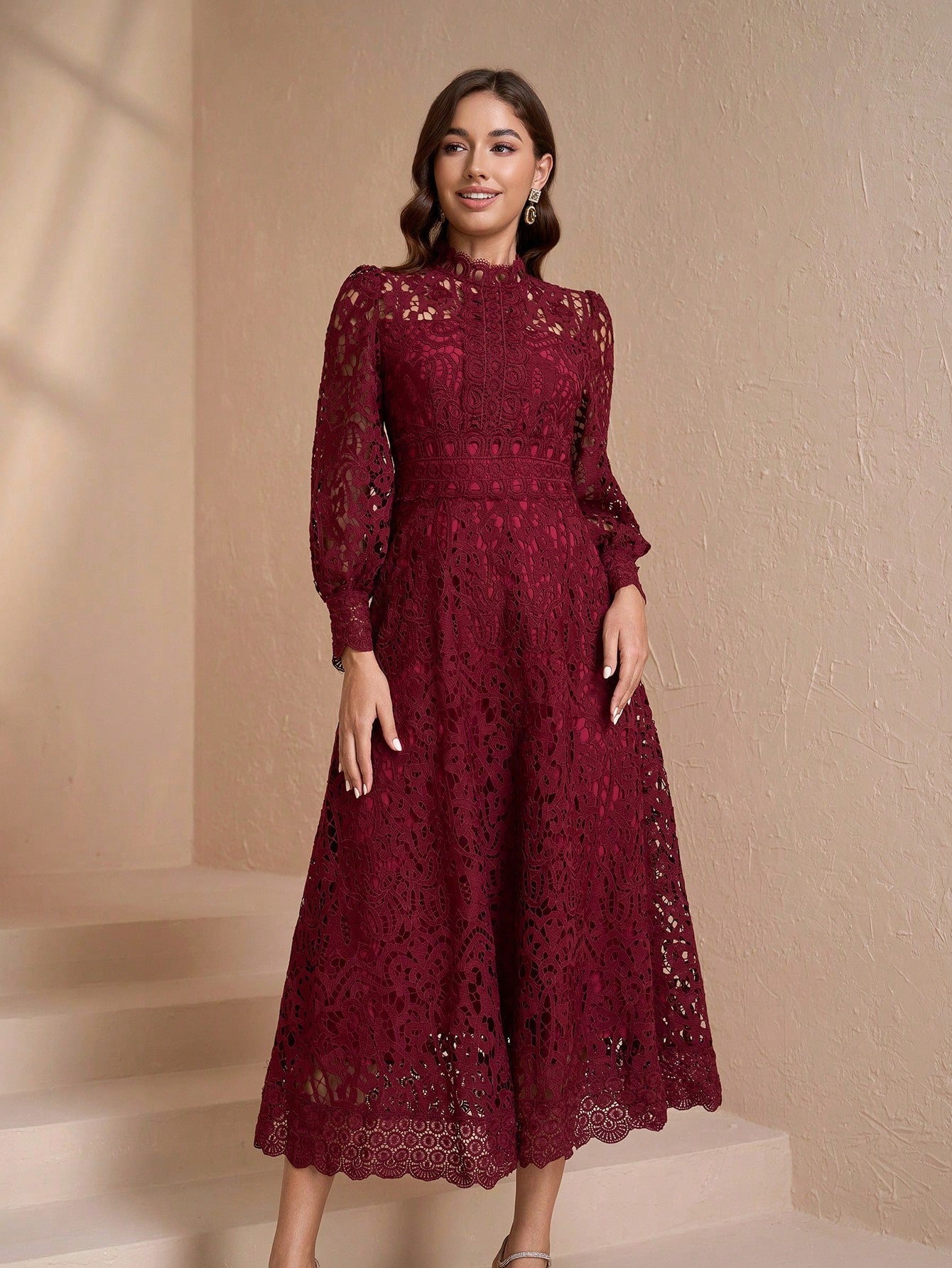 Elegant Long Sleeve Stand Collar Slim Fit Dress, High-End Luxury, Flattering Design For Women Spring