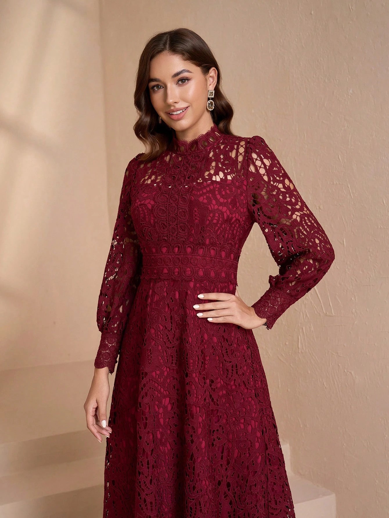 Elegant Long Sleeve Stand Collar Slim Fit Dress, High-End Luxury, Flattering Design For Women Spring