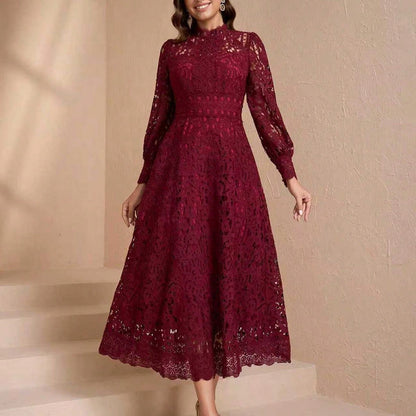 Elegant Long Sleeve Stand Collar Slim Fit Dress, High-End Luxury, Flattering Design For Women Spring