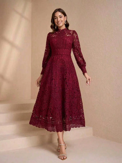 Elegant Long Sleeve Stand Collar Slim Fit Dress, High-End Luxury, Flattering Design For Women Spring