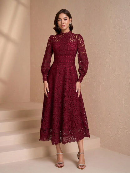 Elegant Long Sleeve Stand Collar Slim Fit Dress, High-End Luxury, Flattering Design For Women Spring