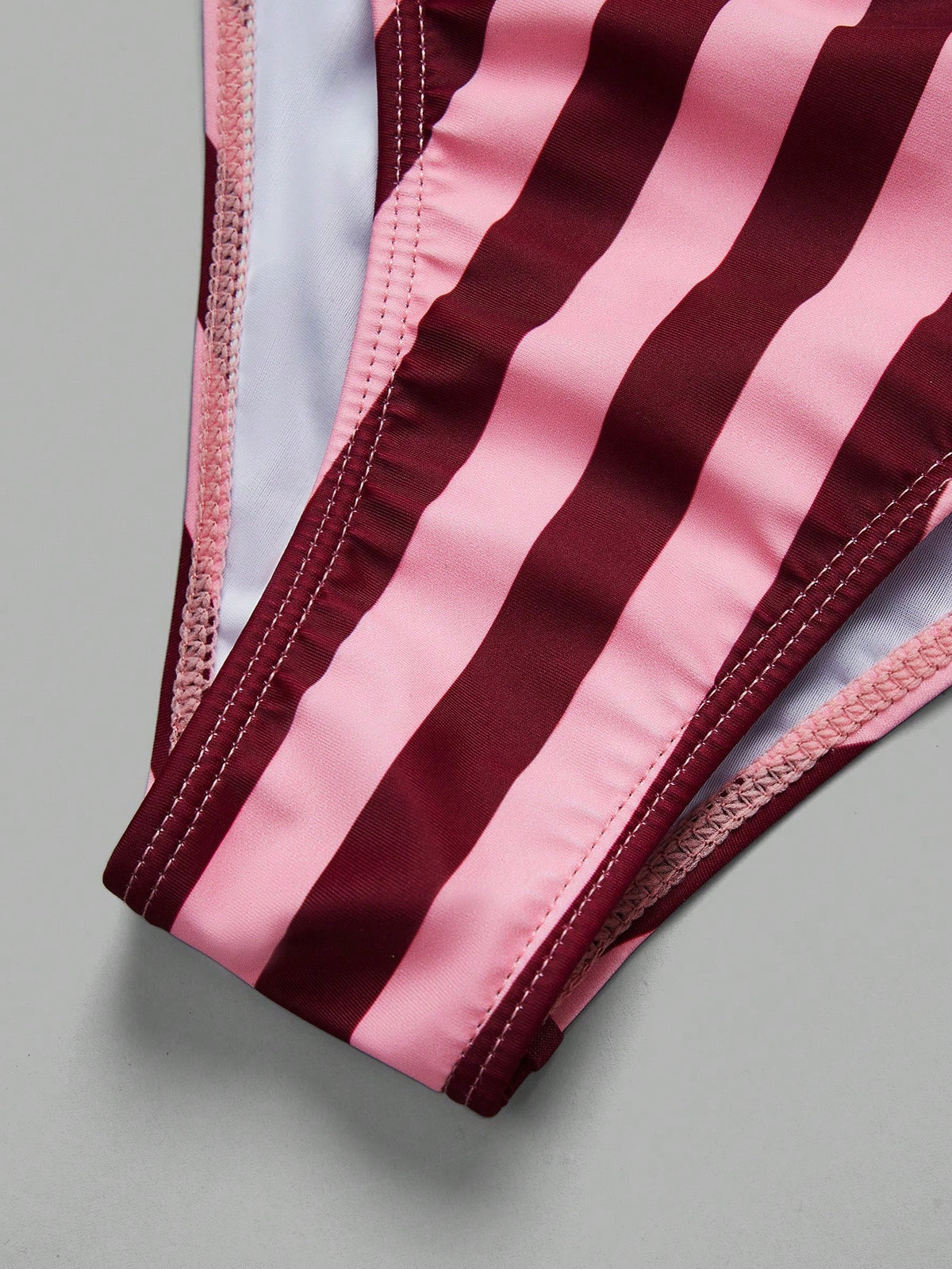 Elegant Vacation Bohemian Pink Striped Adjustable Strap V-Neck Bikini Set 2 Pieces Sets For Women Alt 2580198 Bikinis