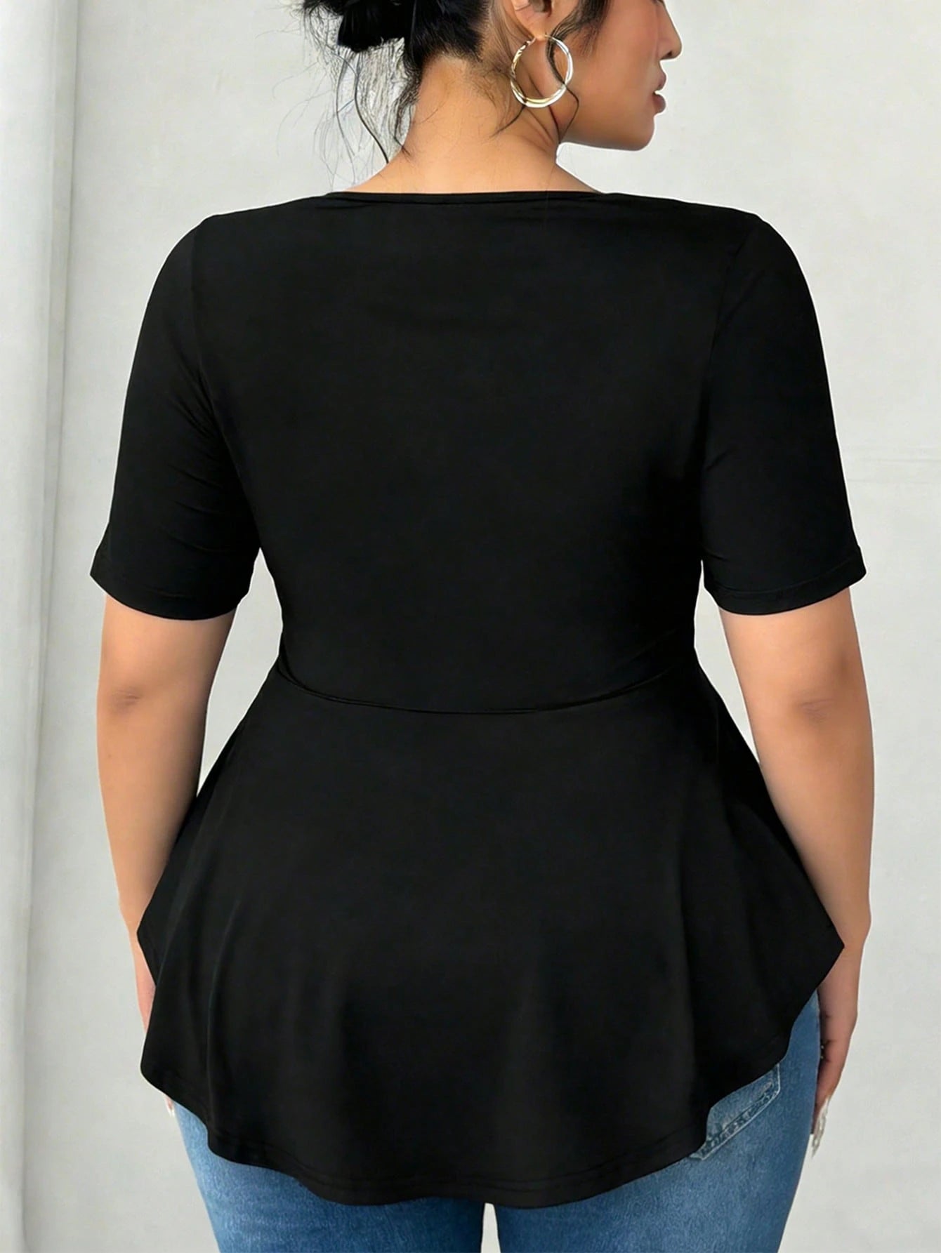 Elenzga Plus Size Women Sexy Business Casual Traditional Short Sleeve Asymmetrical Hem Waist Cinched Casual/Office Formal/Home/Outing T-Shirt Top Black Summer