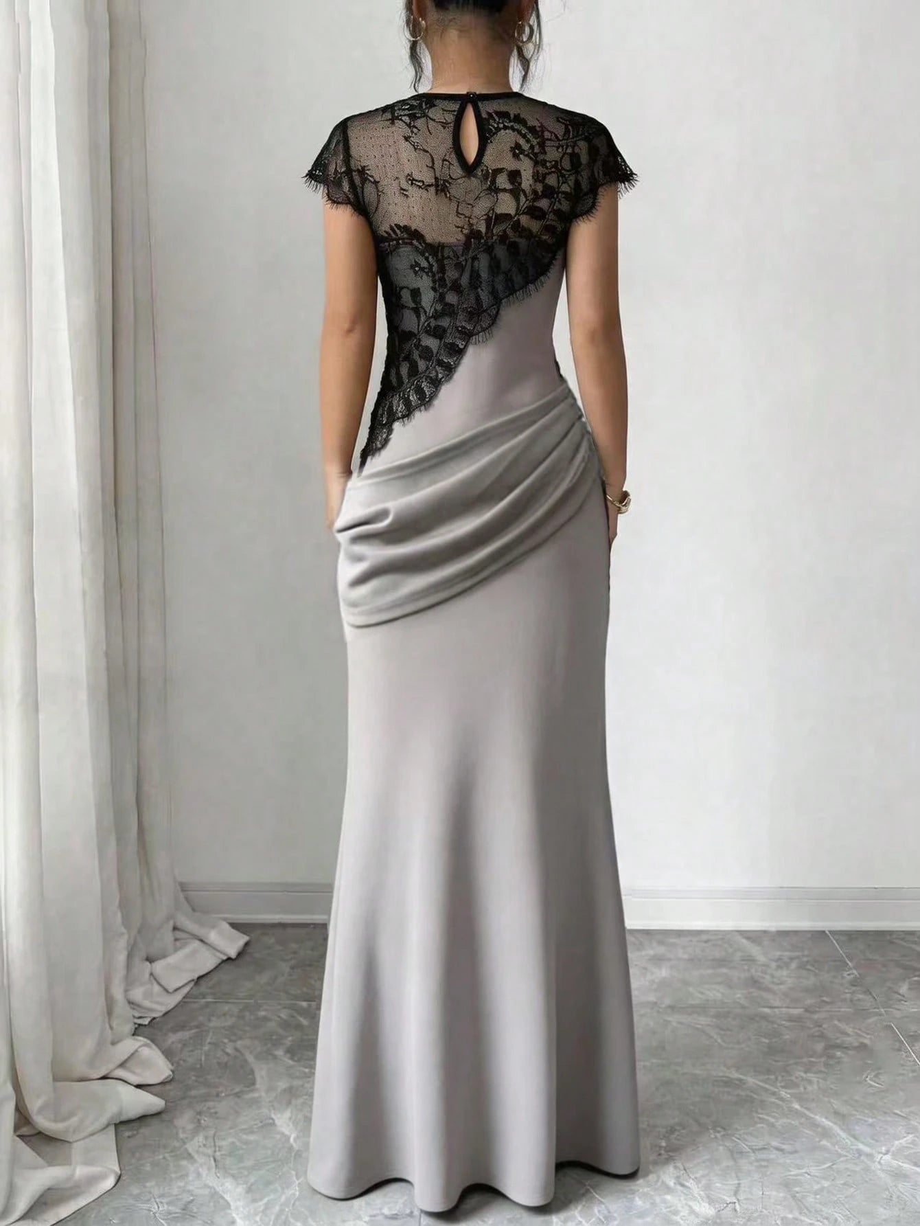 Elenzga Spring/Summer New Slim-Fit Mermaid Straight Long Dress, Slim Fit Waist And Hip Curves, Slightly Slit Straight Hem With Elegant Drape And Coverage, Highlighting Feminine Body Curves, Mature Ele