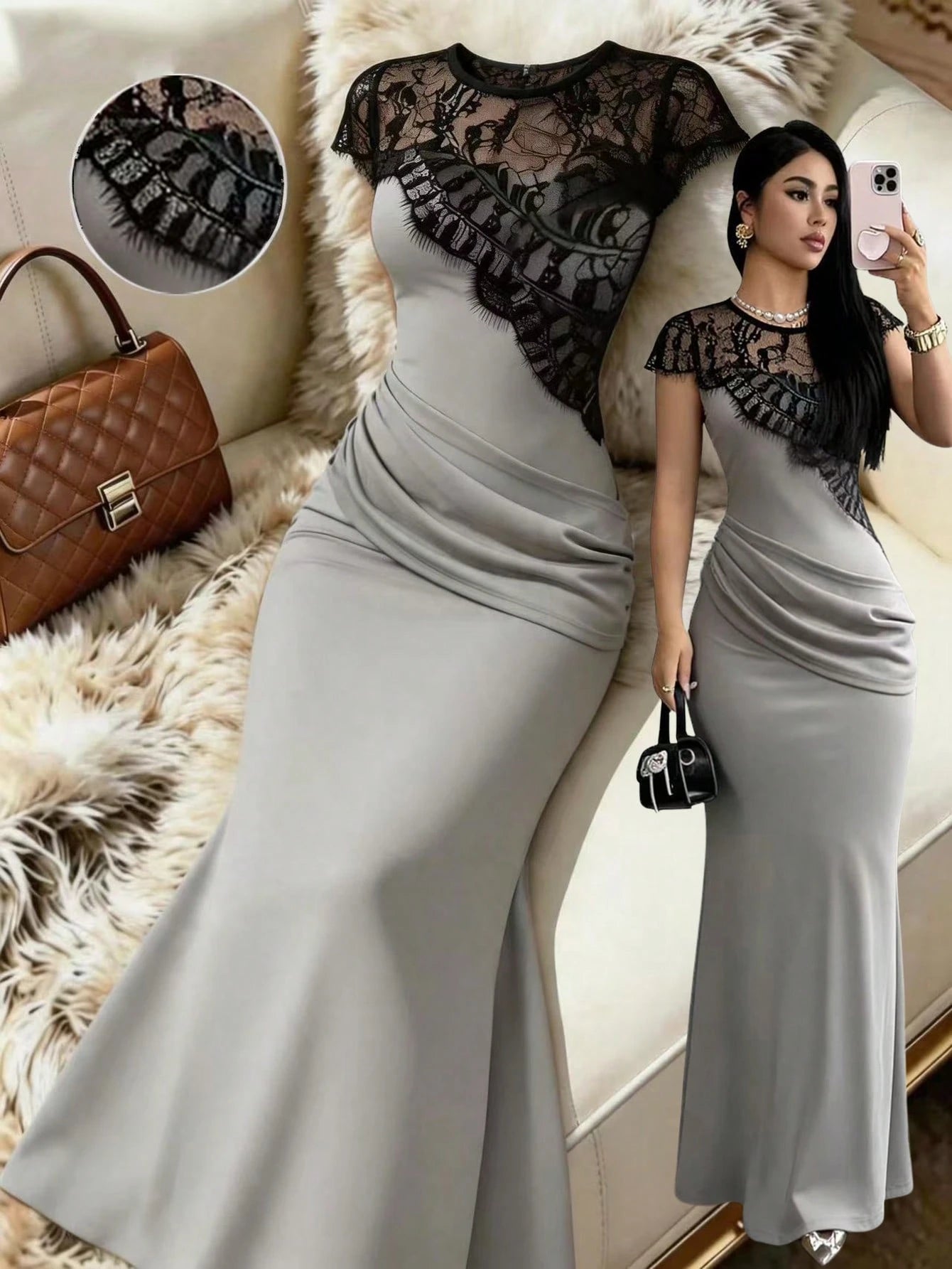 Elenzga Spring/Summer New Slim-Fit Mermaid Straight Long Dress, Slim Fit Waist And Hip Curves, Slightly Slit Straight Hem With Elegant Drape And Coverage, Highlighting Feminine Body Curves, Mature Ele