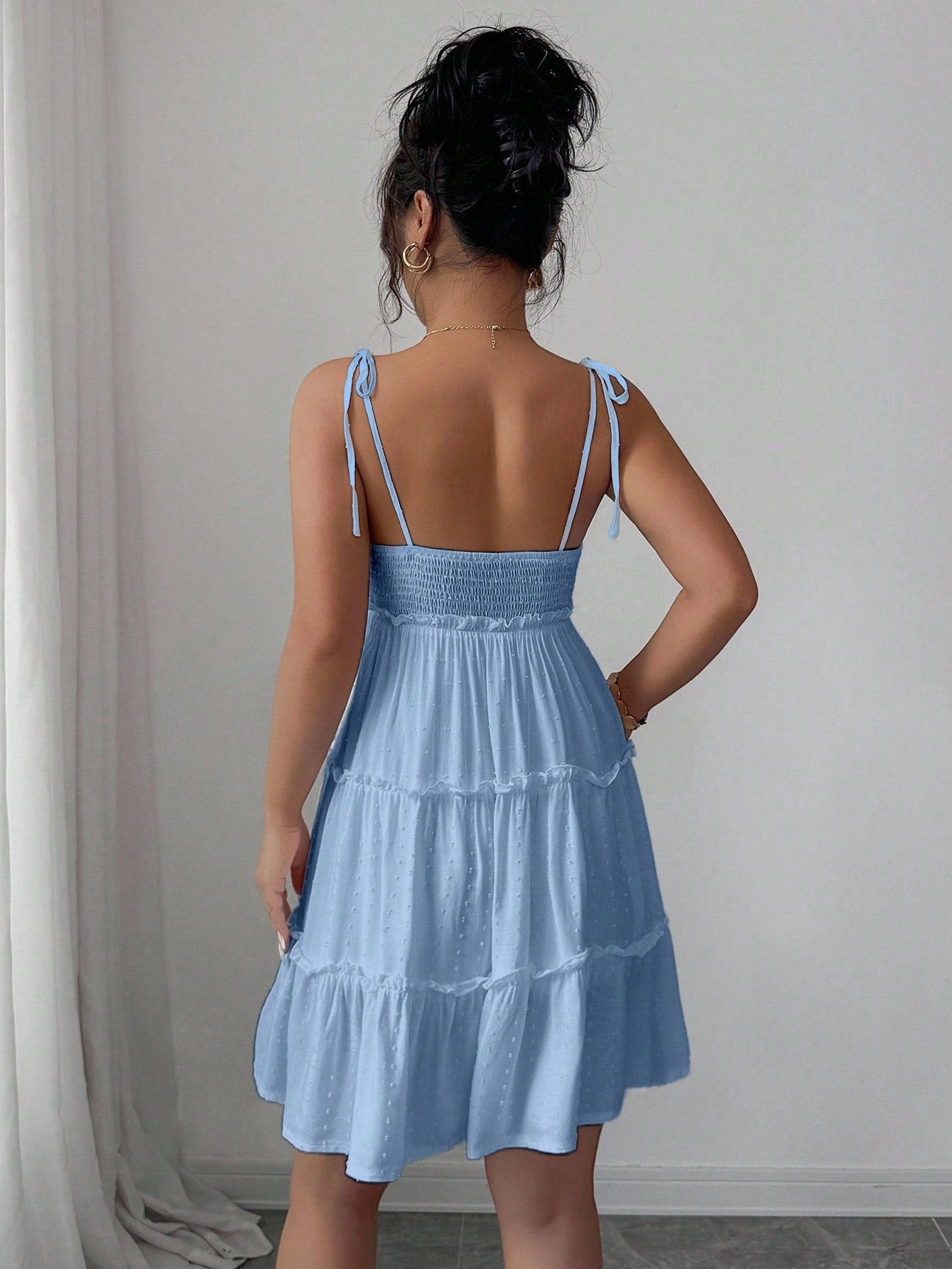 Elenzga Swiss Dot Frill Trim Cami Dress Vacation Beach Outfits Women