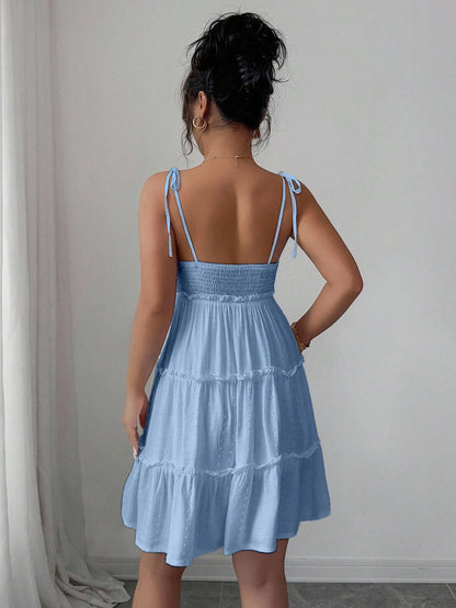 Elenzga Swiss Dot Frill Trim Cami Dress Vacation Beach Outfits Women