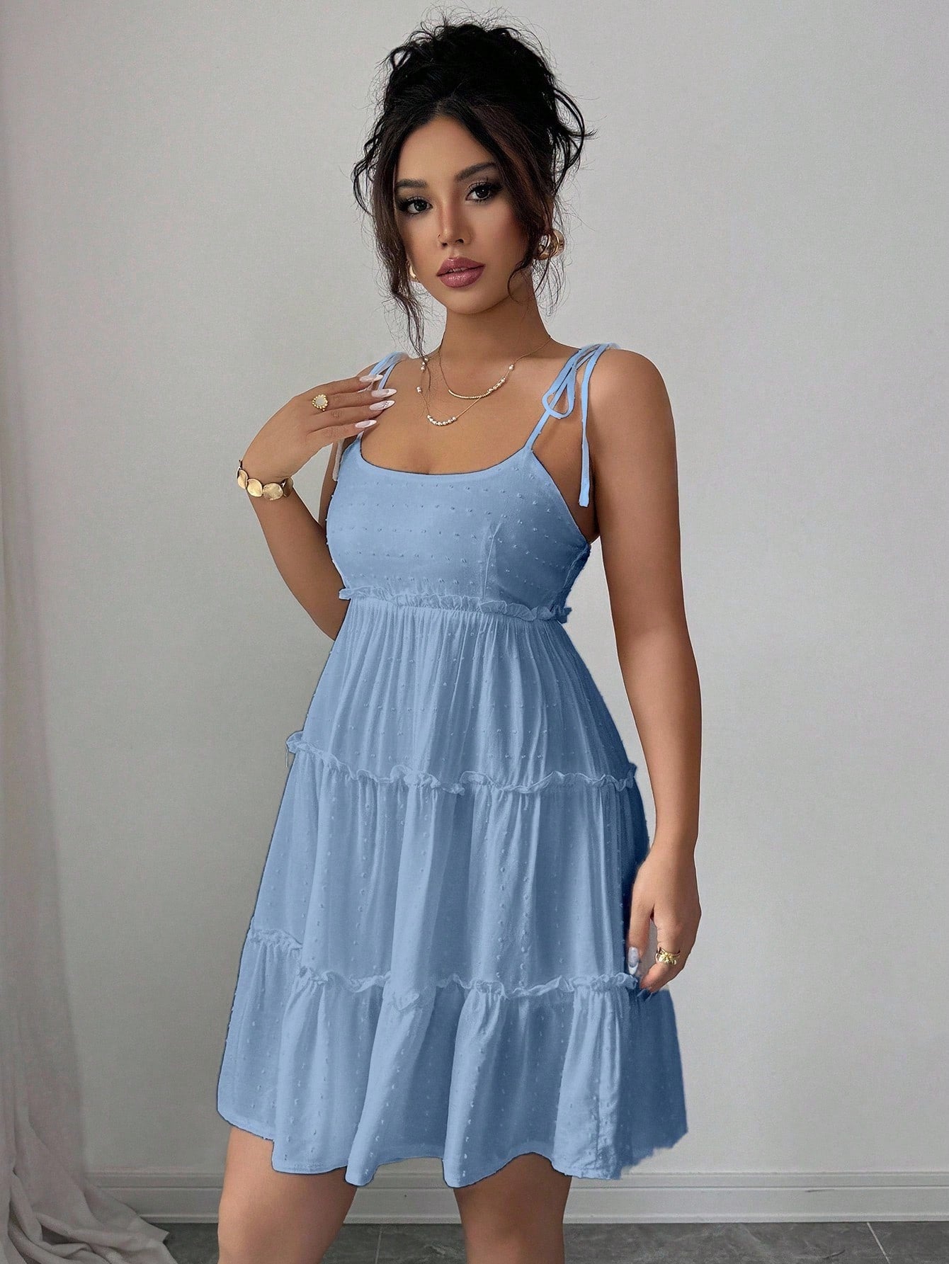Elenzga Swiss Dot Frill Trim Cami Dress Vacation Beach Outfits Women