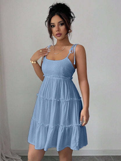 Elenzga Swiss Dot Frill Trim Cami Dress Vacation Beach Outfits Women