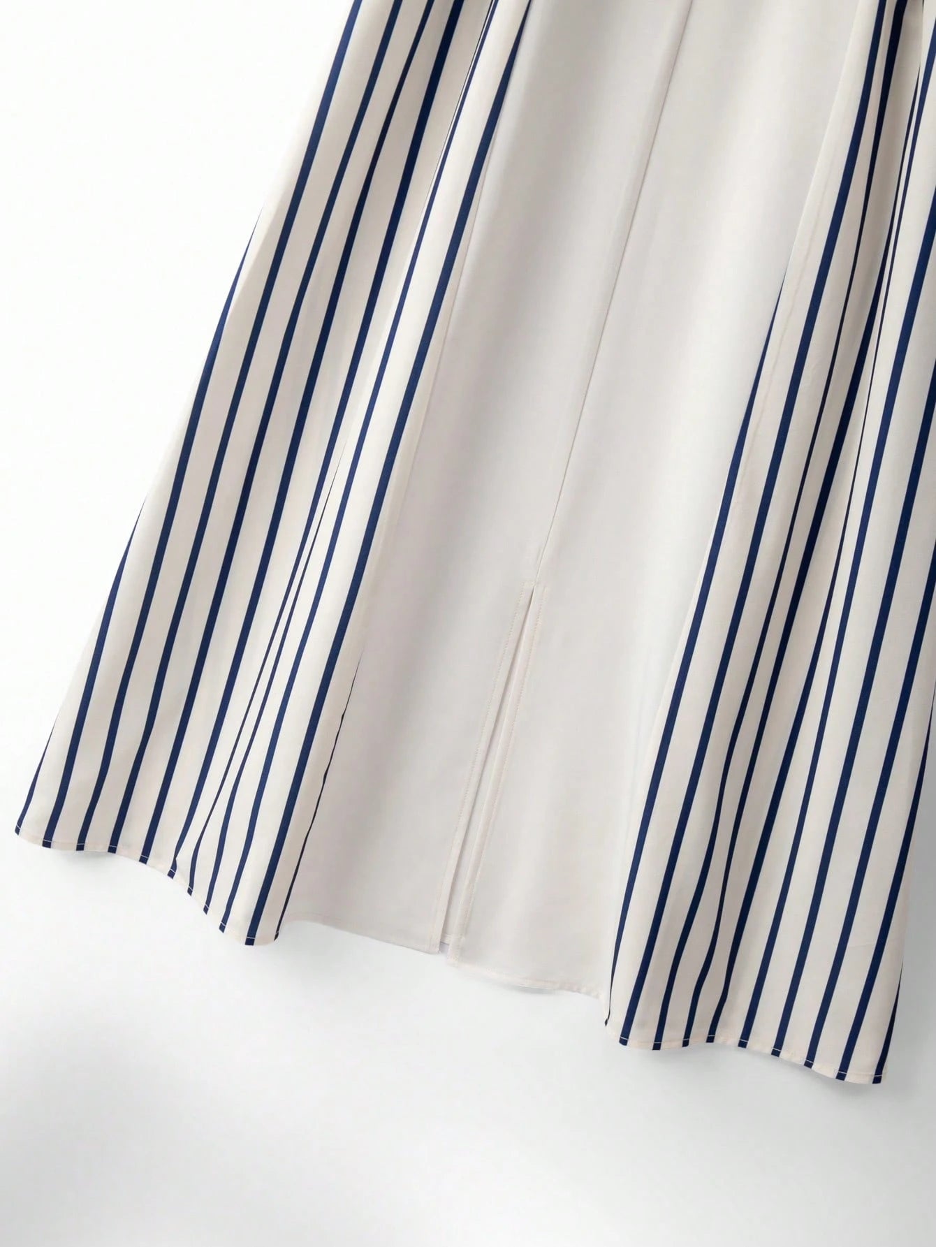 Elenzga Women's Blue Striped Off-White Digital Print Patchwork V-Neck Shoulder Sleeve Belt Waist Loose A-Line Split Hem Elegant Summer Tea Party Dress