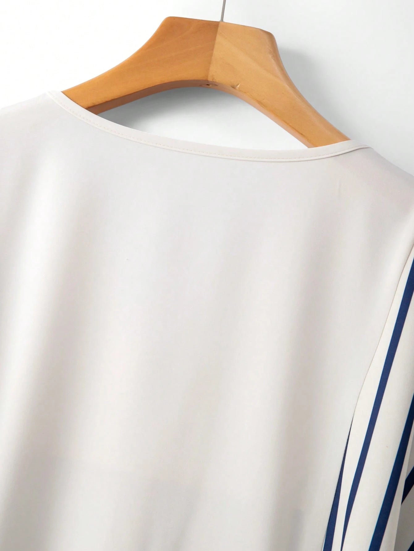 Elenzga Women's Blue Striped Off-White Digital Print Patchwork V-Neck Shoulder Sleeve Belt Waist Loose A-Line Split Hem Elegant Summer Tea Party Dress