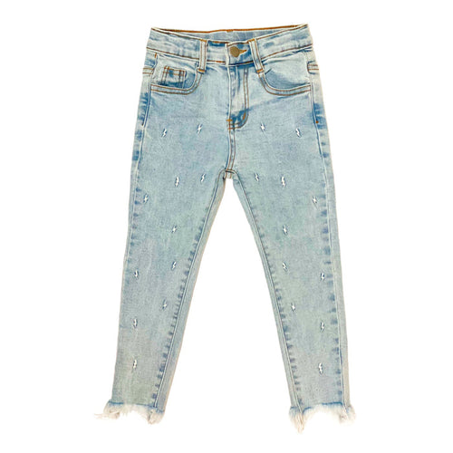 Embroidered Lightning Bolt Ankle Jeans