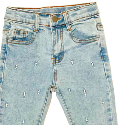 Embroidered Lightning Bolt Ankle Jeans