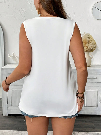 EMERY ROSE 3PCS Plus Size Women's Solid Color Round Neck Sleeveless Top Three Pieces Set Top