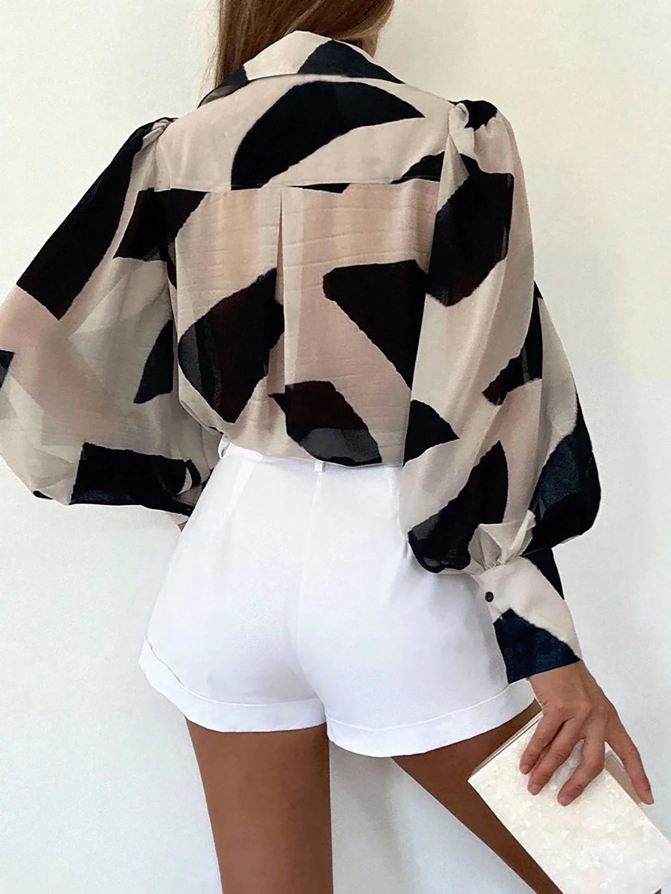 EMERY ROSE Allover Print Button Front Shirt For Dailywear,Long Sleeve Tops Fall Cloth For Women