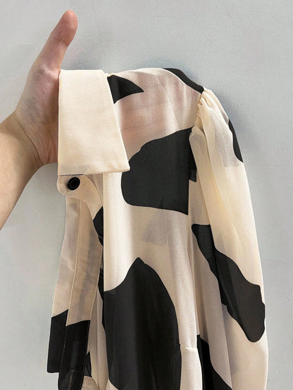 EMERY ROSE Allover Print Button Front Shirt For Dailywear,Long Sleeve Tops Fall Cloth For Women