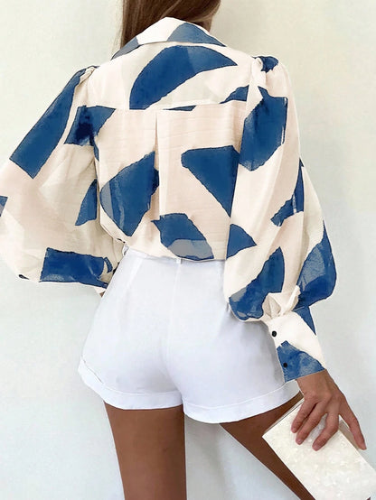 EMERY ROSE Allover Print Button Front Shirt For Dailywear,Long Sleeve Tops Fall Cloth For Women
