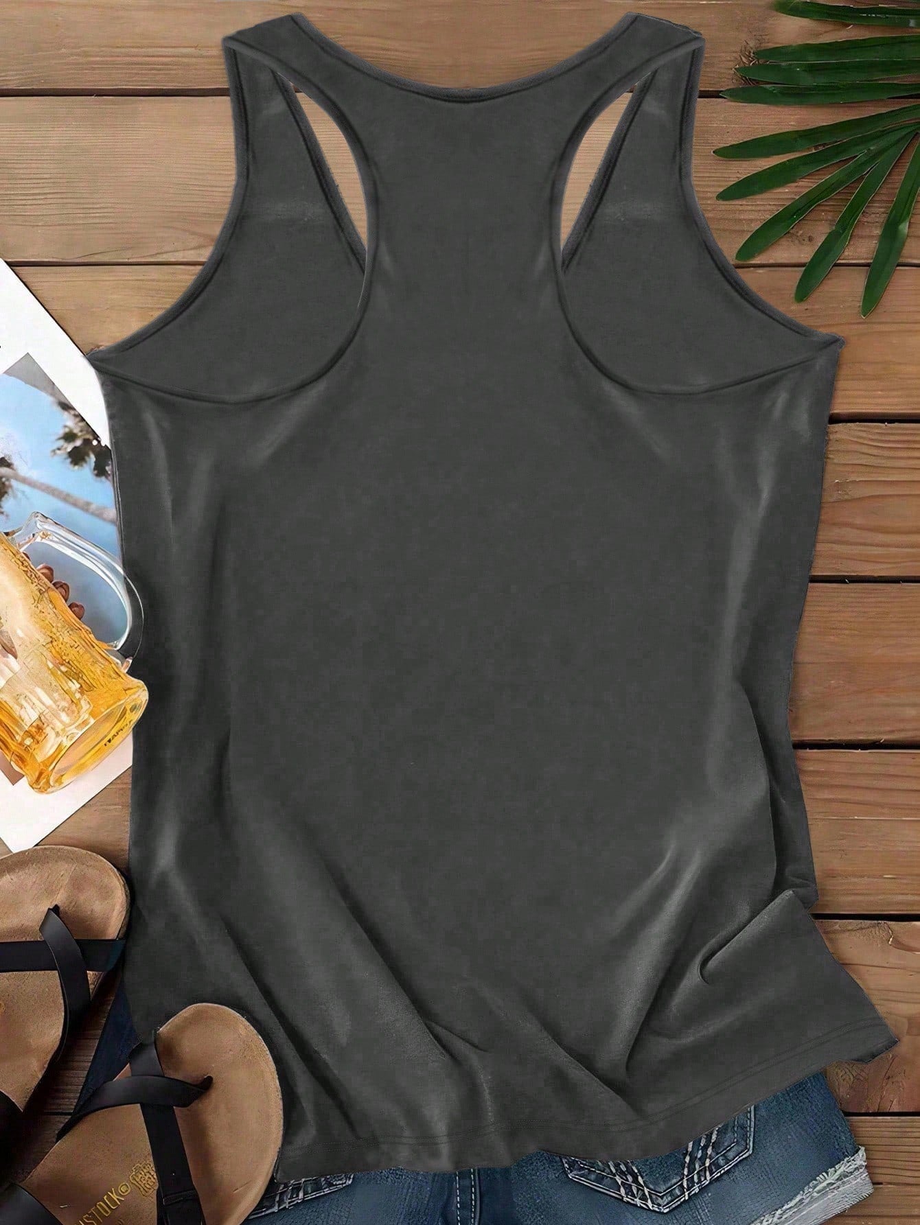 EMERY ROSE Casual Minimalist Skull Print Tank Top For Plus Size Women, Suitable For Summer, Halloween Back To School,Holiday,Flower/Vacation/Spring