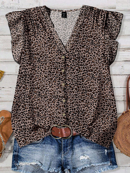 EMERY ROSE Plus Size Casual Leopard Print Shirt, Suitable For Summer Chic Blouses For Women Fall