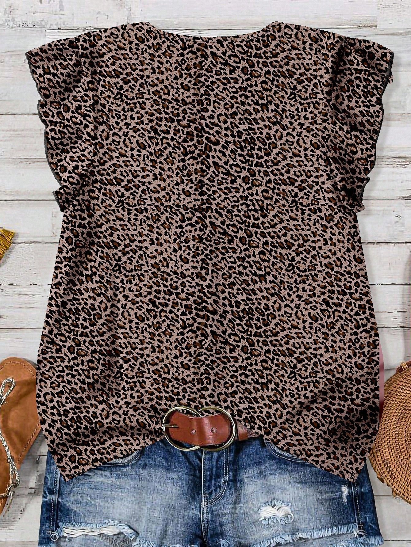 EMERY ROSE Plus Size Casual Leopard Print Shirt, Suitable For Summer Chic Blouses For Women Fall