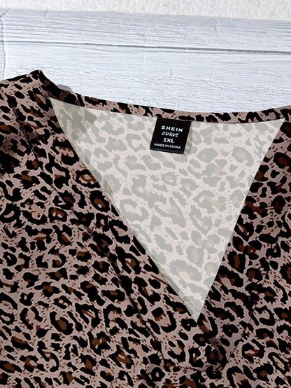 EMERY ROSE Plus Size Casual Leopard Print Shirt, Suitable For Summer Chic Blouses For Women Fall