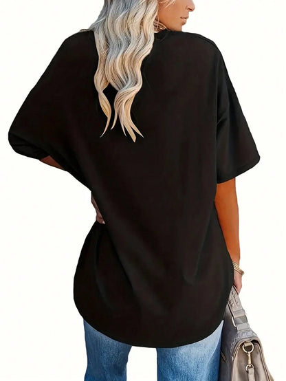 EMERY ROSE Polyester Knit "Be A Beth" Women's Casual Western T-Shirt, Regular Length, All-Season Comfort V-Neck T-Shirt