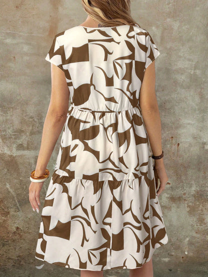 EMERY ROSE Spring/Summer Casual Linen-Like Green Short Sleeve Round Neck Mid-Length Dress For Women