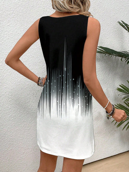 EMERY ROSE Summer Sleeveless Color Block Round Neck Casual Bodycon Dress For Women,Summer Dresses For Women