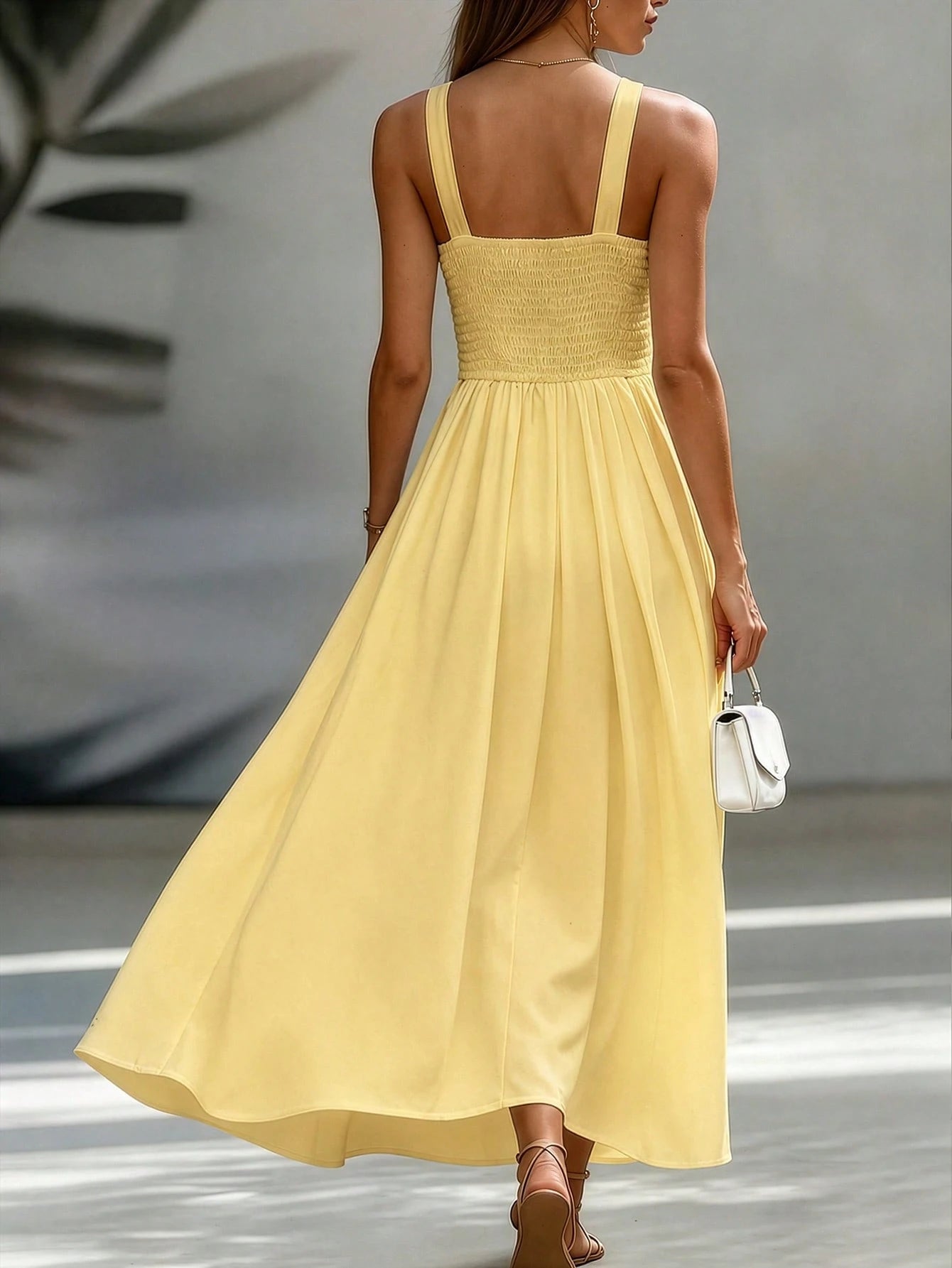 EMERY ROSE Waist-Cinching Slimming High-End French Commuter Vintage Sleeveless Vacation Elegant A-Line Full Skirt Vintage Women's Midi Dress