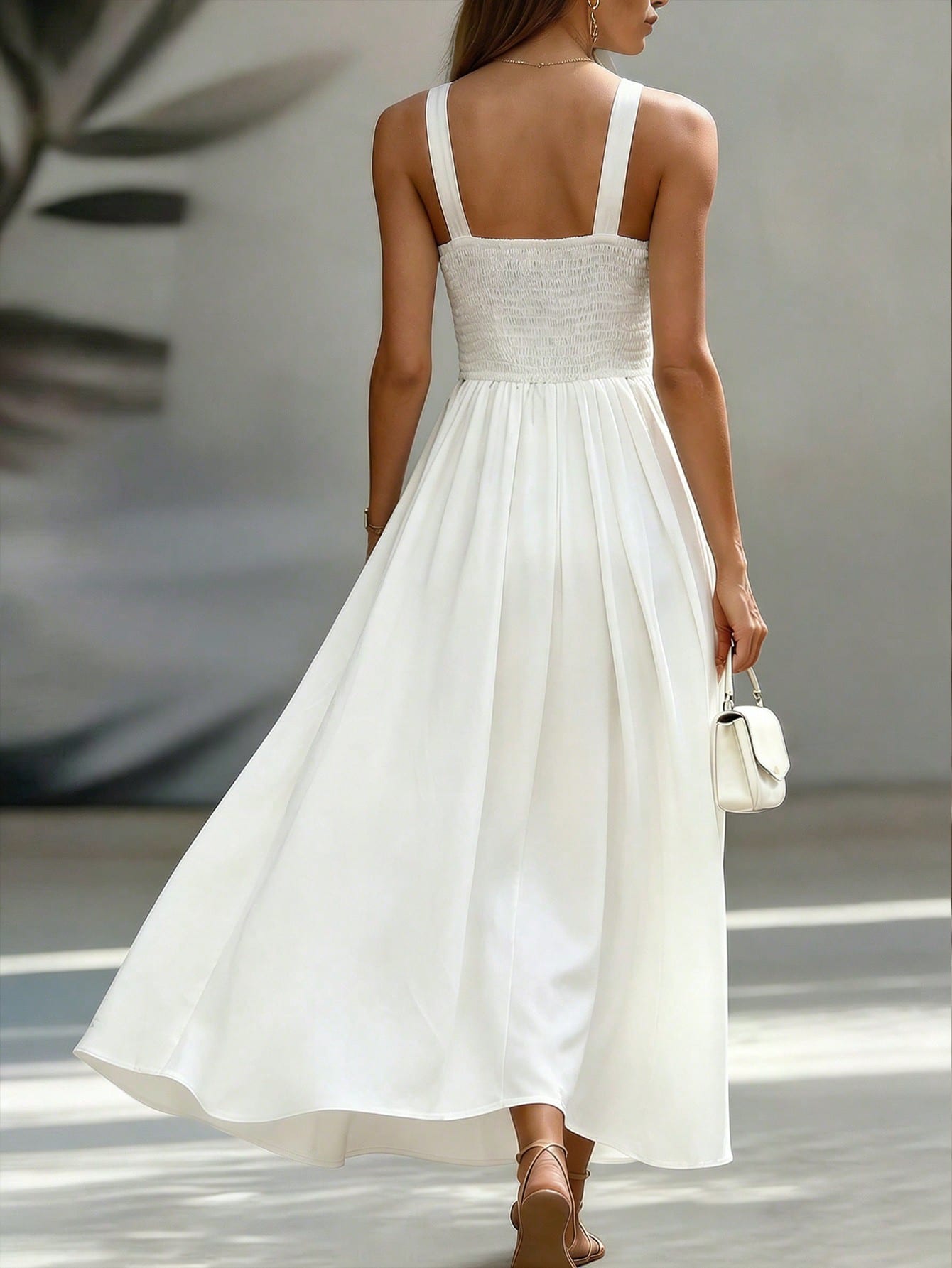 EMERY ROSE Waist-Cinching Slimming High-End French Commuter Vintage Sleeveless Vacation Elegant A-Line Full Skirt Vintage Women's Midi Dress