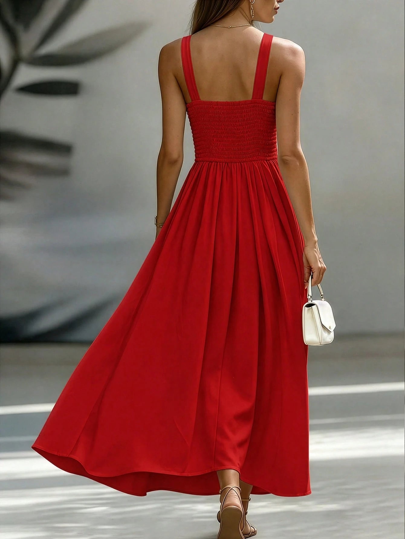 EMERY ROSE Waist-Cinching Slimming High-End French Commuter Vintage Sleeveless Vacation Elegant A-Line Full Skirt Vintage Women's Midi Dress