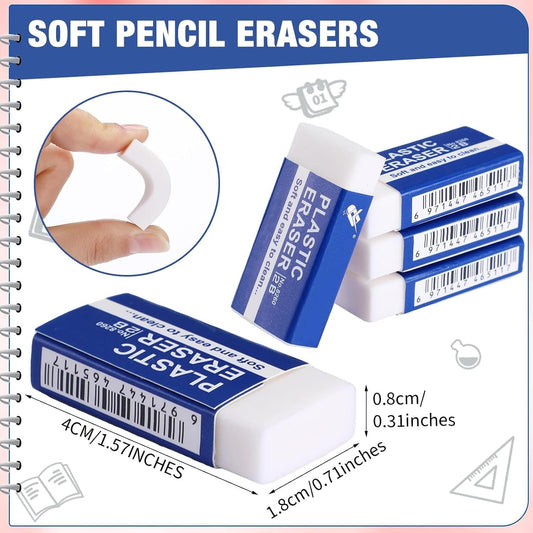 Eraser, Soft 2B White, 6/12/24 Pieces Gentle No-Residue Correction (Individually Wrapped)| School Office Eraser, Drawing Art Eraser