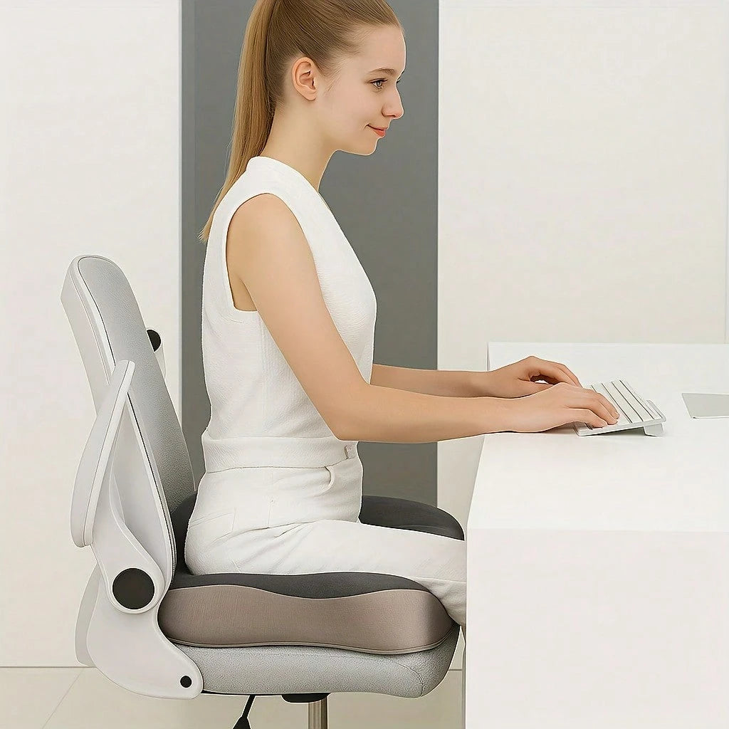 Ergonomic Memory Foam Tailbone Pad- Office Chair Support, Washable, Mixed Color (Light Green With Gray Border), Wheelchair, Car Seat And Tilt Comfortable Contour Design, Car Seat Comfort| Ergonomic