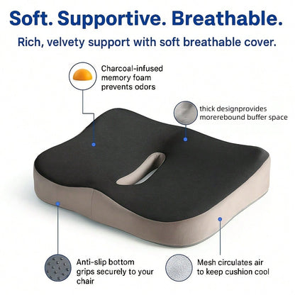 Ergonomic Memory Foam Tailbone Pad- Office Chair Support, Washable, Mixed Color (Light Green With Gray Border), Wheelchair, Car Seat And Tilt Comfortable Contour Design, Car Seat Comfort| Ergonomic