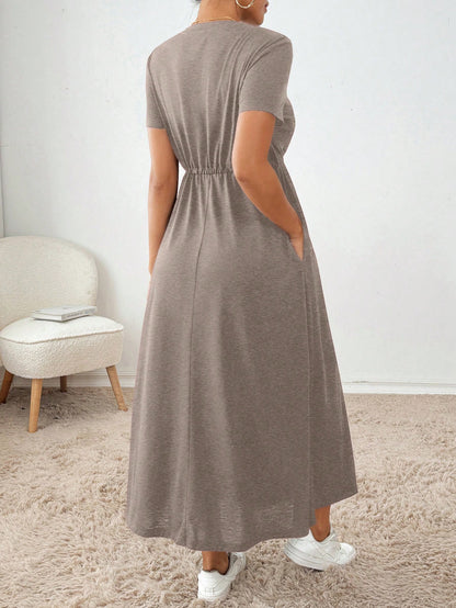 Essnce Women's Summer Casual Solid Color Drawstring Waist Dress,Summer Dresses For Women
