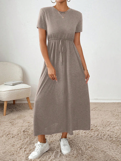 Essnce Women's Summer Casual Solid Color Drawstring Waist Dress,Summer Dresses For Women