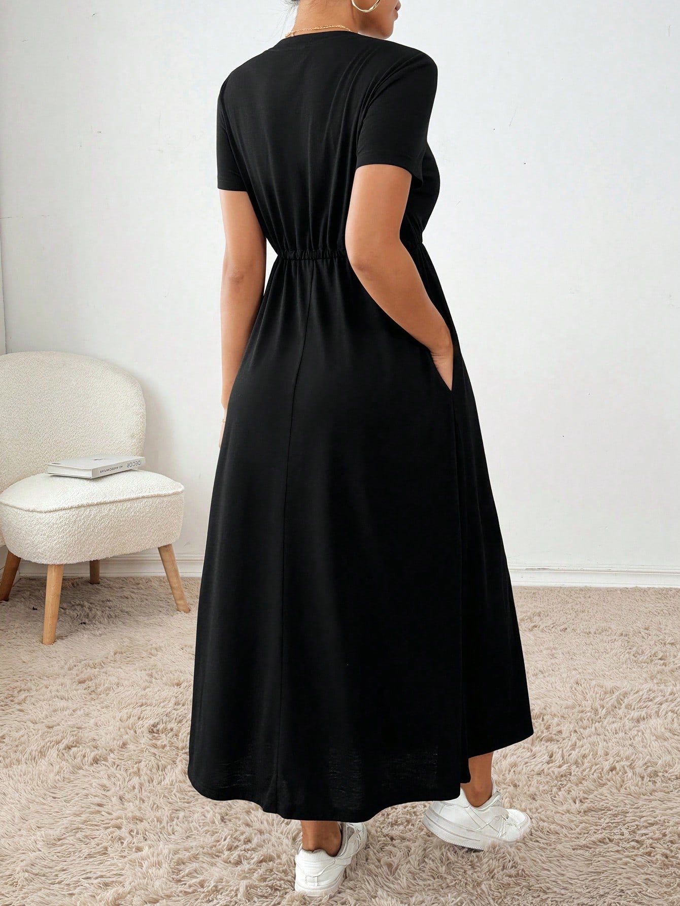 Essnce Women's Summer Casual Solid Color Drawstring Waist Dress,Summer Dresses For Women