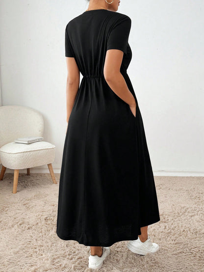 Essnce Women's Summer Casual Solid Color Drawstring Waist Dress,Summer Dresses For Women