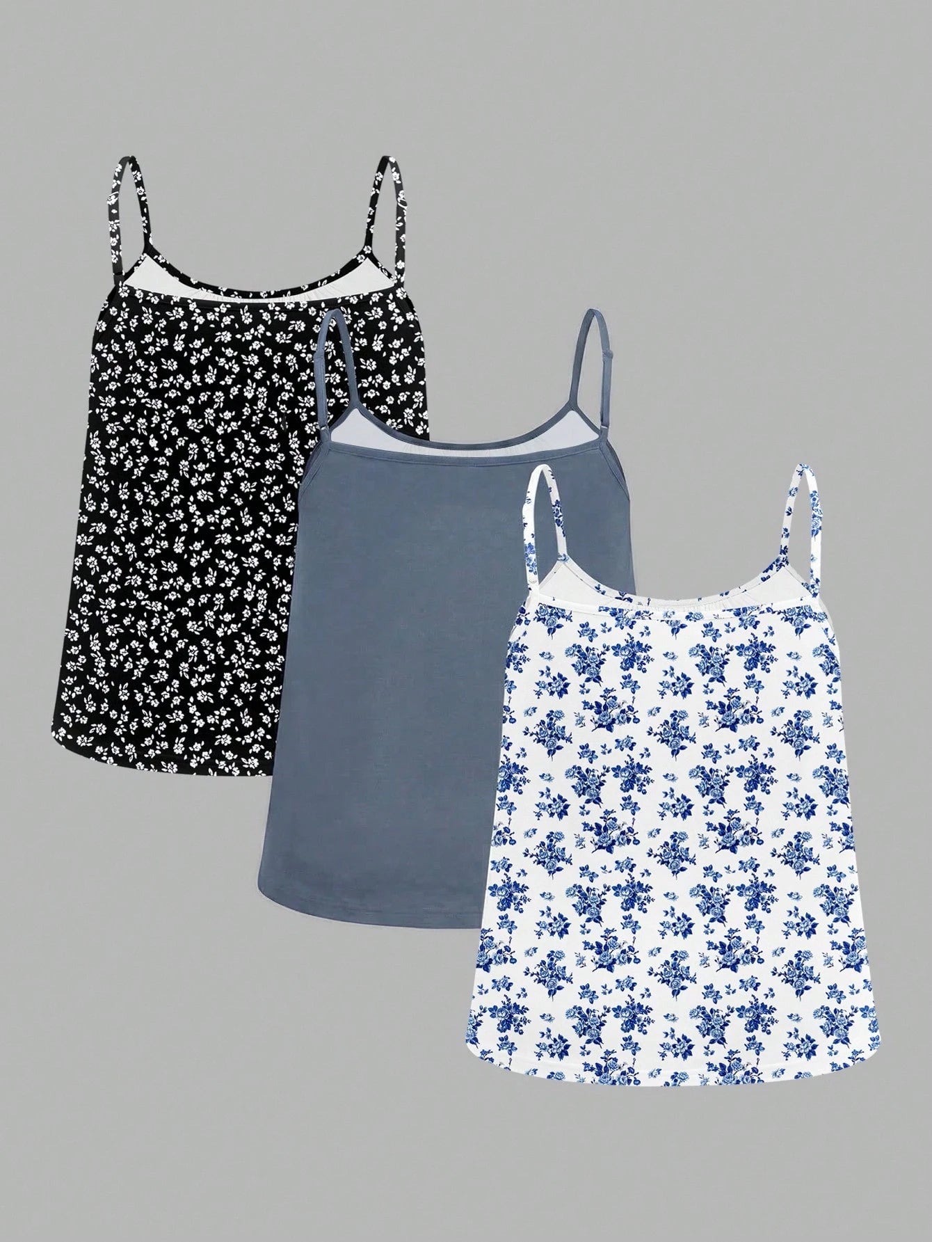 EZwear 3pcs Plus Size Casual Minimalist Ditsy Floral Camisole