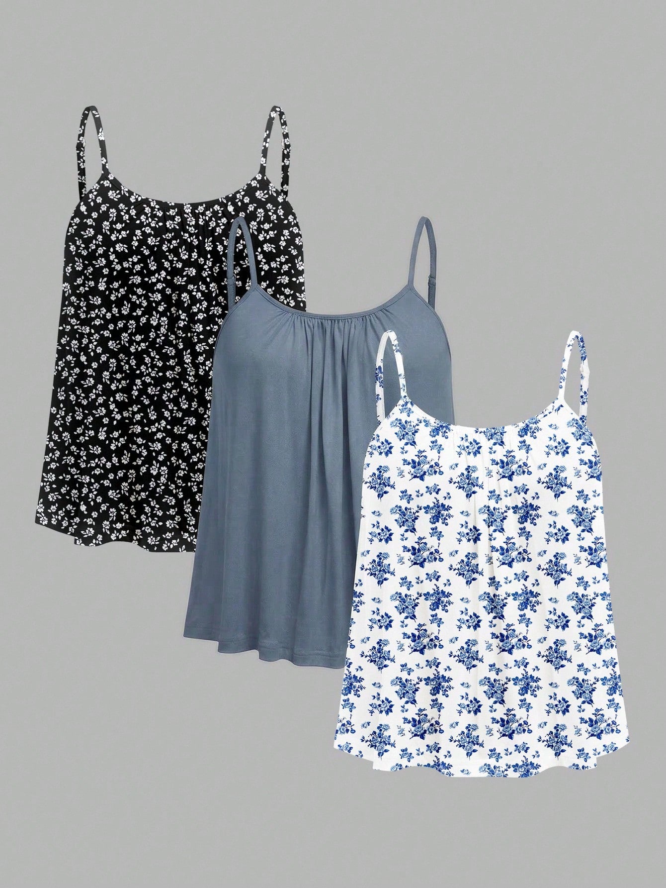 EZwear 3pcs Plus Size Casual Minimalist Ditsy Floral Camisole