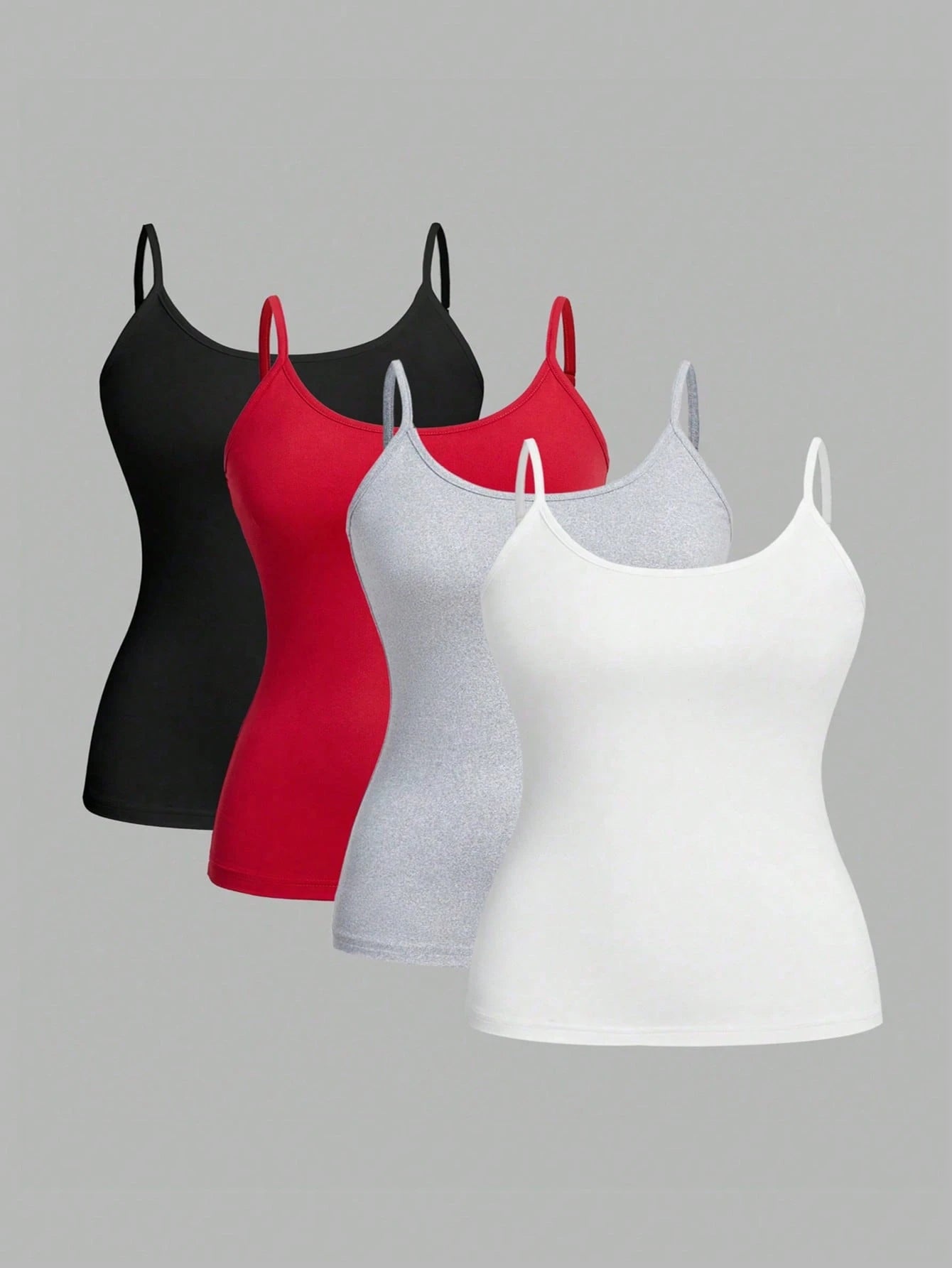 EZwear 4pcs/Set Plus Size Women's Tight Casual Cami Tops, Suitable For Summer Back To School