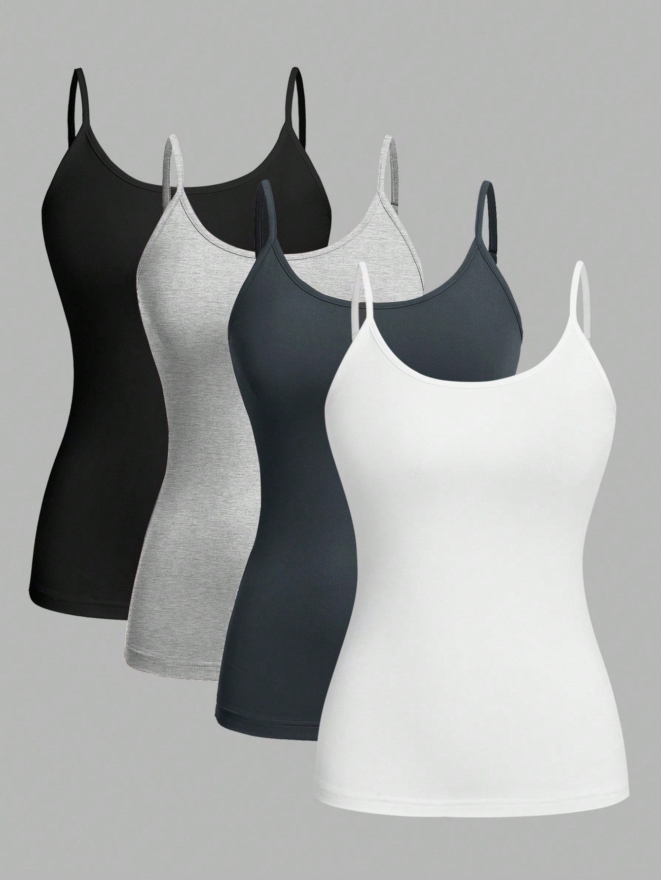 EZwear 4pcs/Set Plus Size Women Solid Color Casual Tight-Fitting Camisole Top, Versatile For Spring/Summer