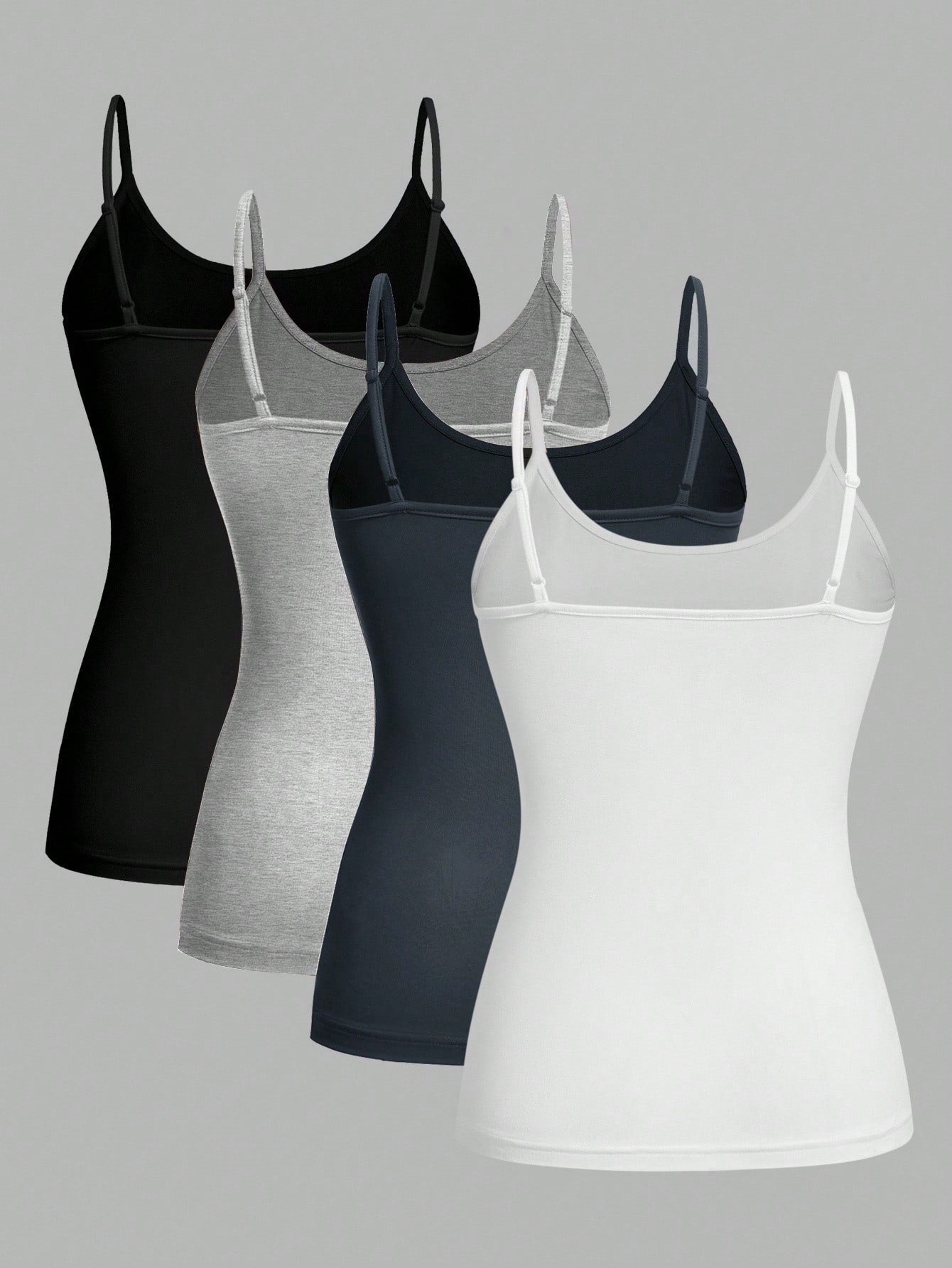 EZwear 4pcs/Set Plus Size Women Solid Color Casual Tight-Fitting Camisole Top, Versatile For Spring/Summer