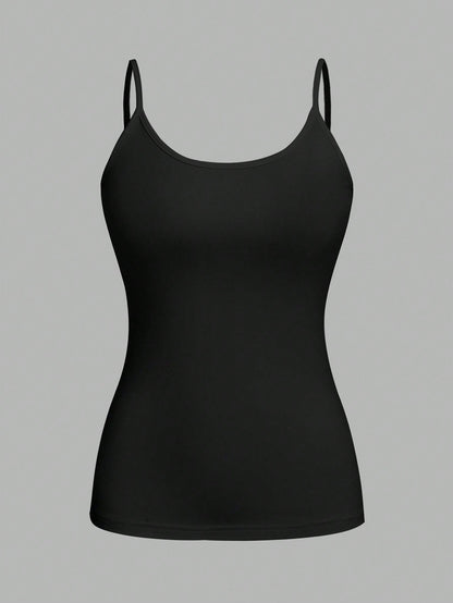 EZwear 4pcs/Set Plus Size Women Solid Color Casual Tight-Fitting Camisole Top, Versatile For Spring/Summer