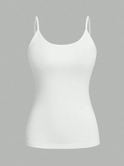EZwear 4pcs/Set Plus Size Women Solid Color Casual Tight-Fitting Camisole Top, Versatile For Spring/Summer
