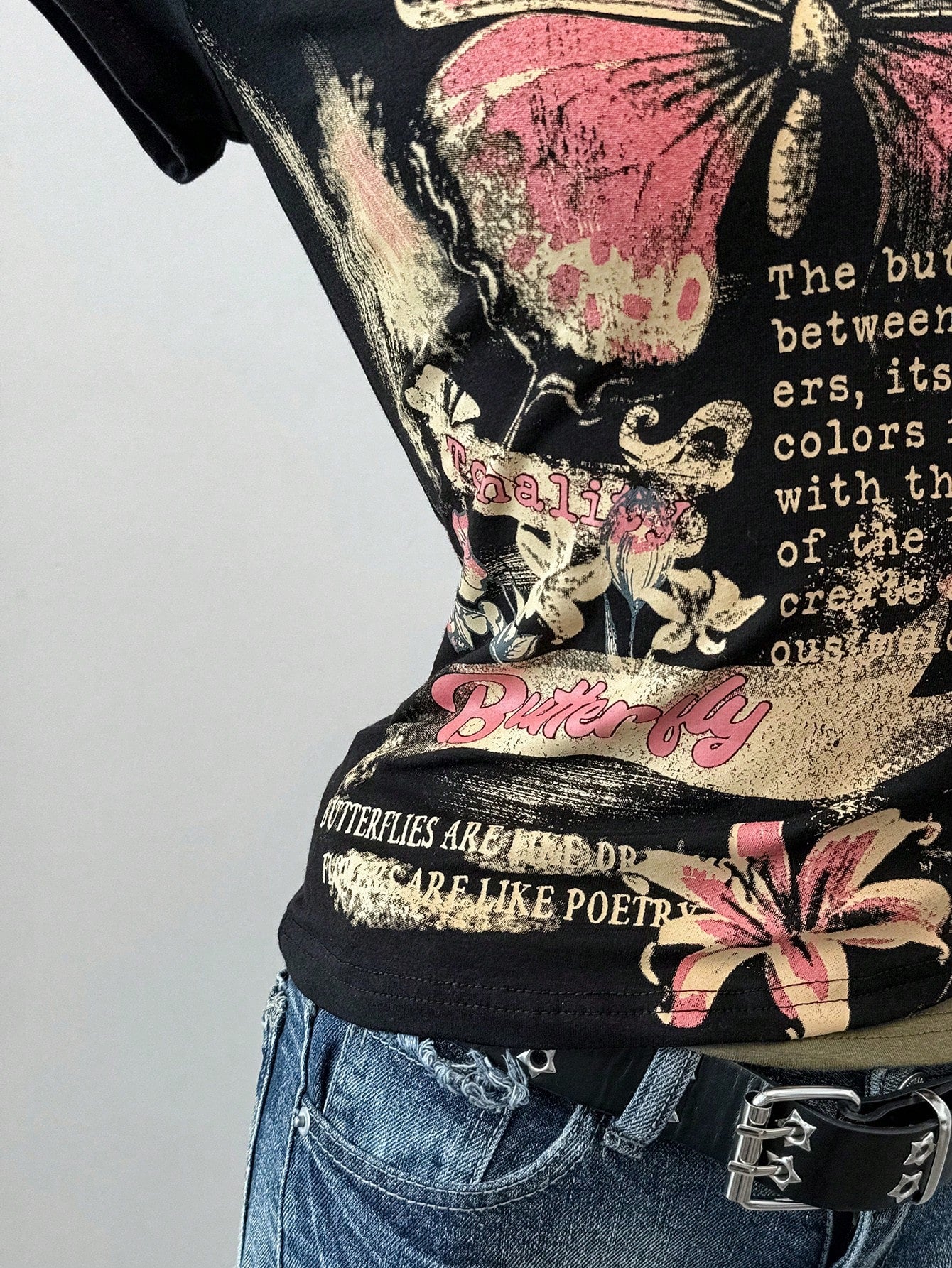 EZwear Grunge Goth Summer Western Vintage Butterfly Slogan Print Top
