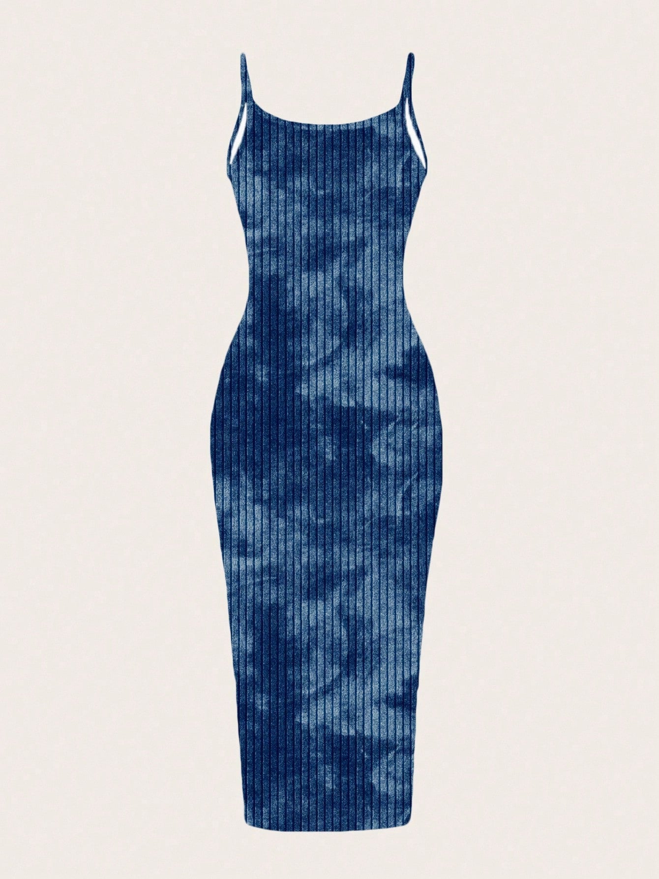 EZwear Navy Blue Summer Casual Tie-Dye Print Bodycon Maxi Dress,Minimalist Street Style Club Night Boho Clothes Women Midi Dress For Travel,Vacation