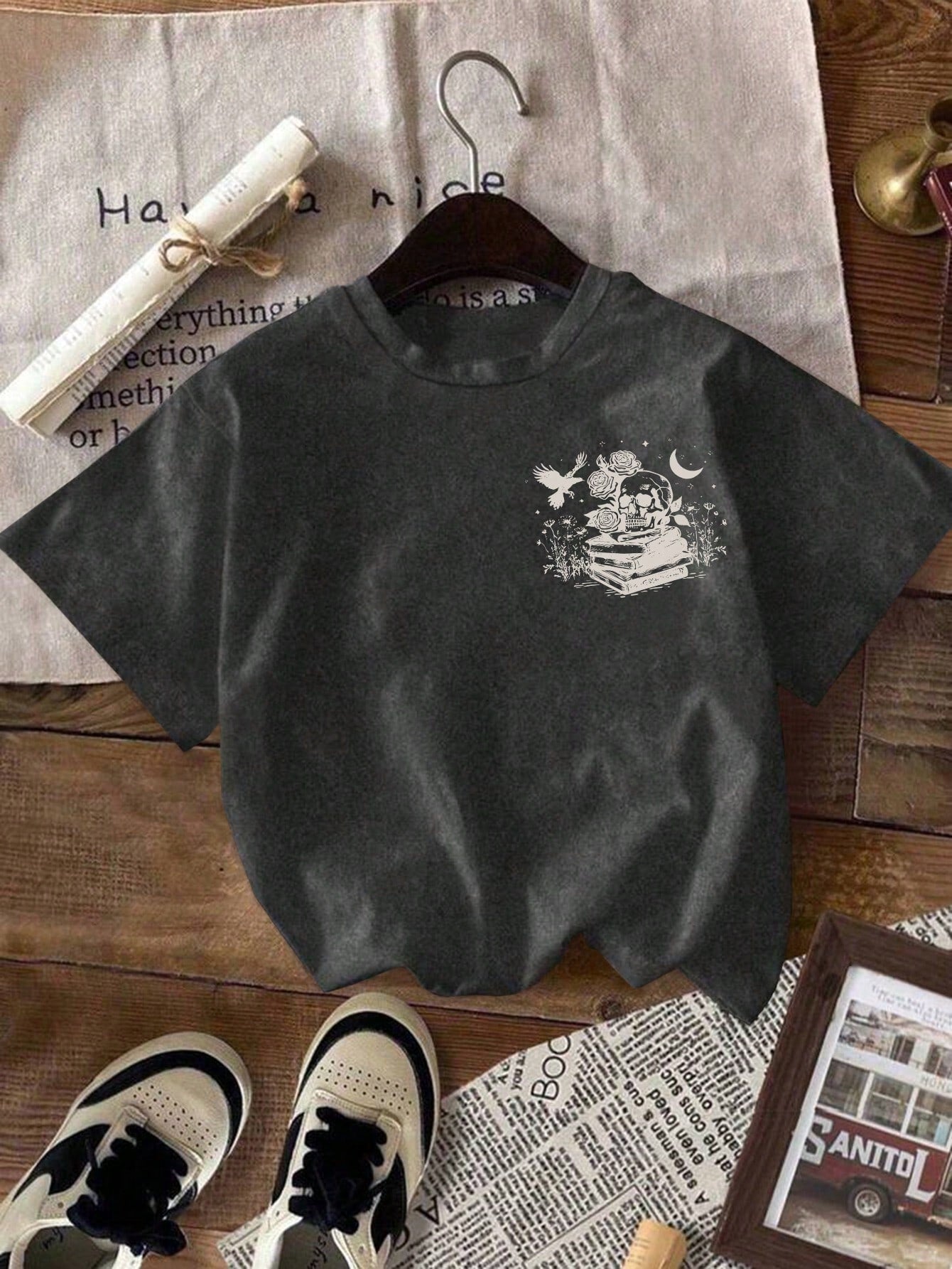 EZwear Plus Size Women Summer Skull Print Round Neck Short Sleeve Casual T-Shirt