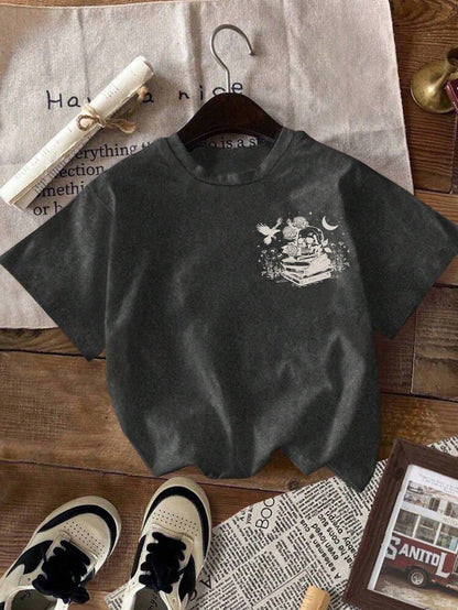 EZwear Plus Size Women Summer Skull Print Round Neck Short Sleeve Casual T-Shirt